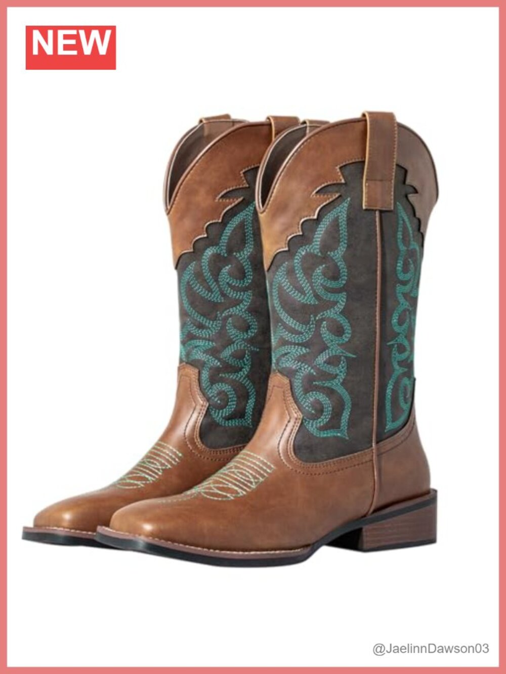 Women's Cowboy Boots Square Toe Mid Calf Cowgirl Chunky Heel Western Boots Faux